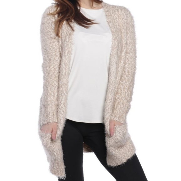 Chelsea & Theodore Long Sleeve Open Eyelash Cardigan With Pockets Size Small - Picture 2 of 12